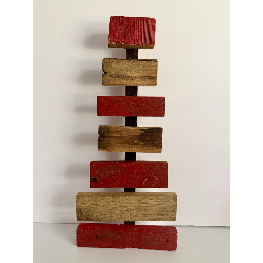 Vintage Reclaimed Wood Christmas Tree Natural Decor 17in Primitive Rustic Red